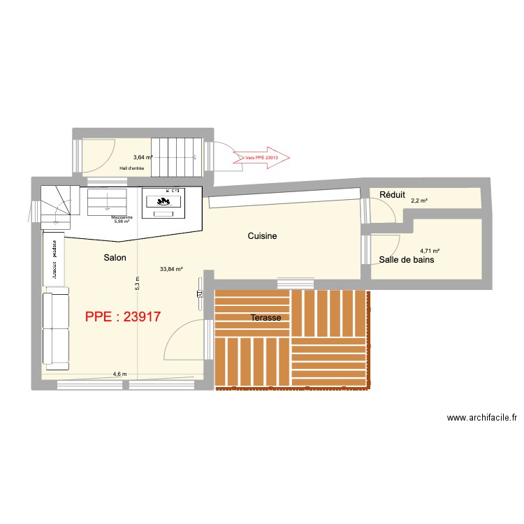 Le Bûcher. Plan de 4 pièces et 44 m2