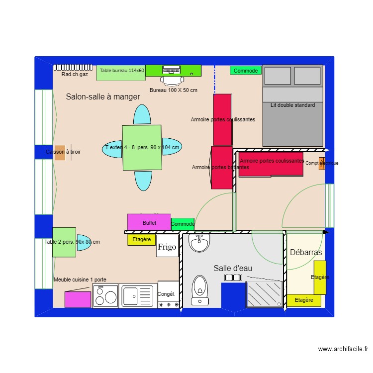 Appartement F42 N2. Plan de 3 pièces et 34 m2