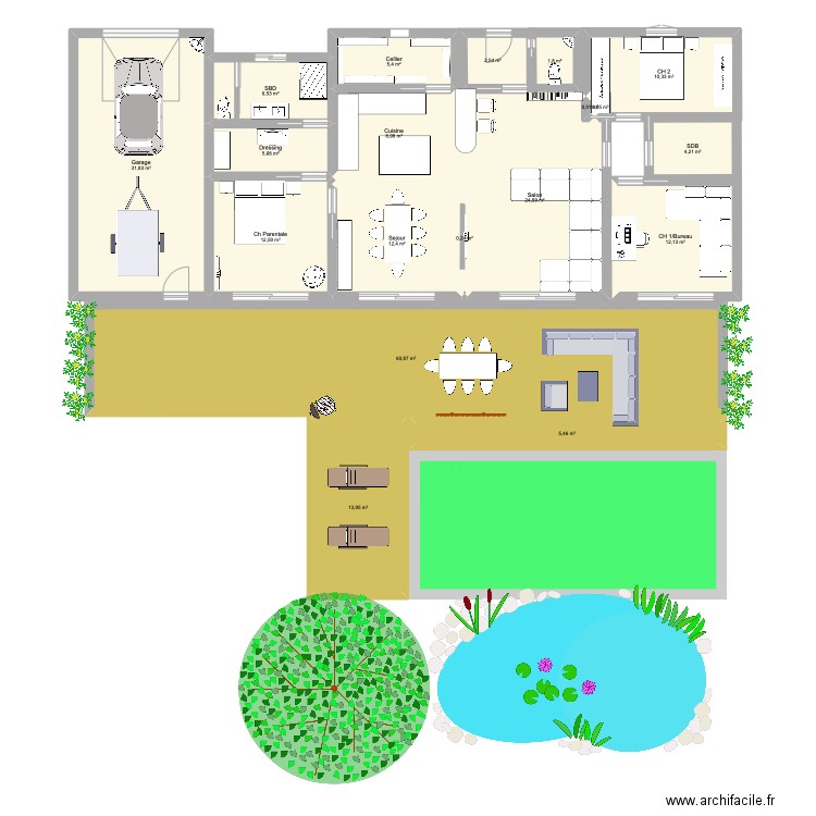 Maison. Plan de 19 pièces et 219 m2