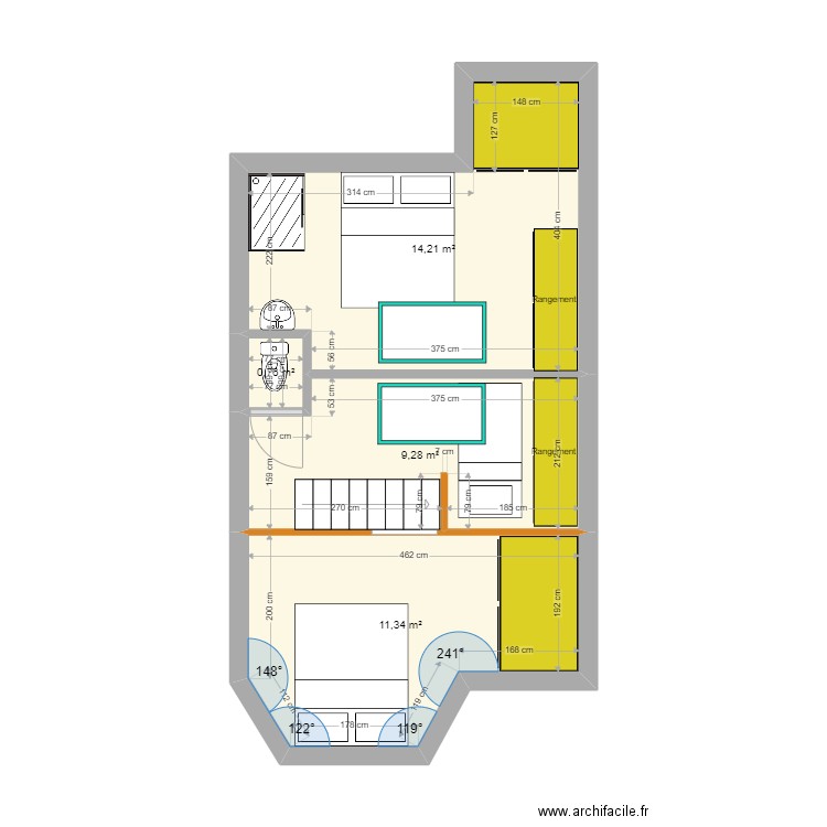 Morzine 1er étage. Plan de 4 pièces et 36 m2