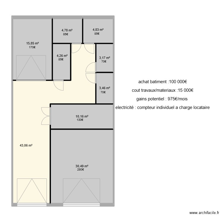 batiment location. Plan de 9 pièces et 120 m2