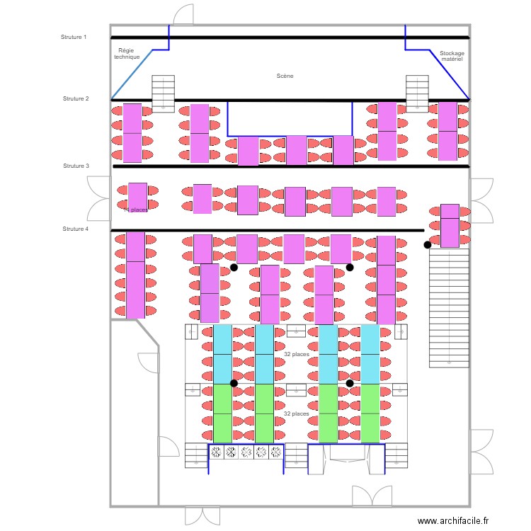 salle paradisio structure scène vierge. Plan de 0 pièce et 0 m2