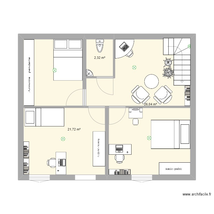 S. Laurent. Plan de 3 pièces et 50 m2