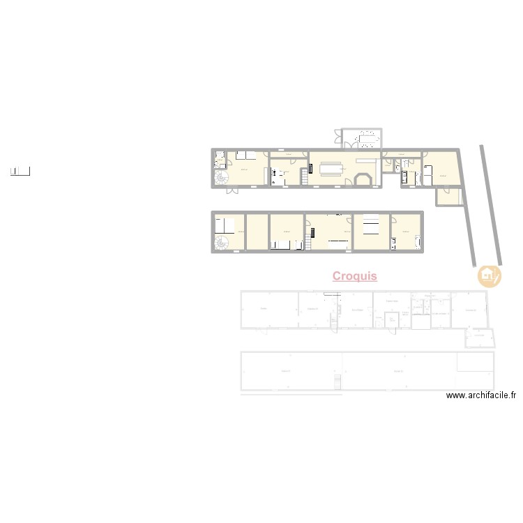 longere + gite room. Plan de 14 pièces et 150 m2