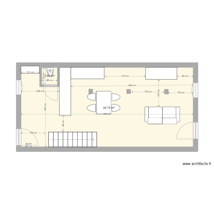 MuretBarry00-extension. Plan de 2 pièces et 40 m2