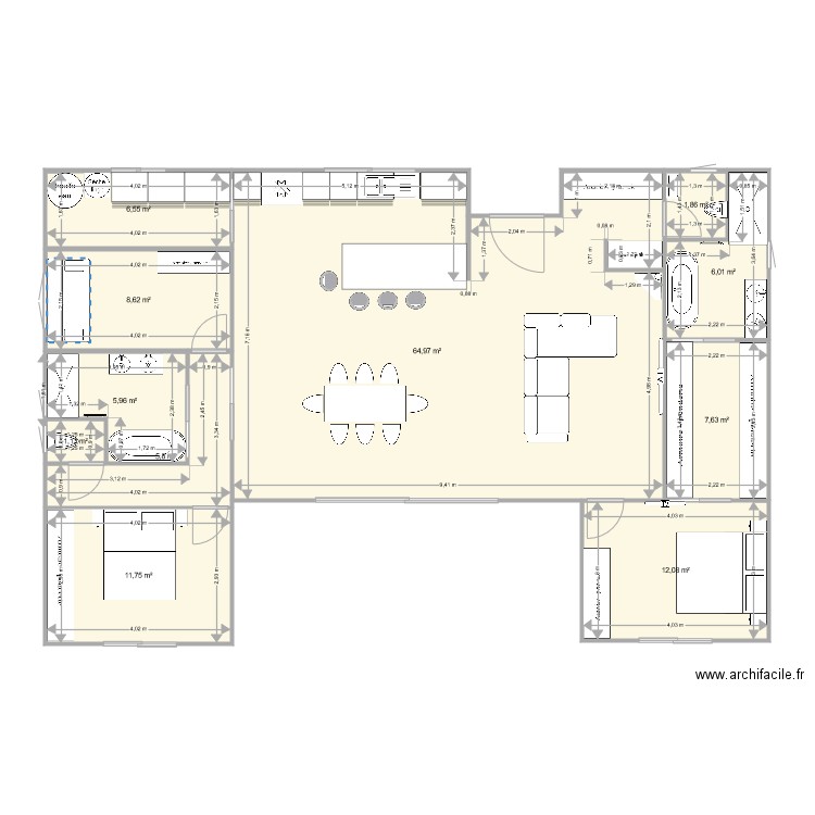 LUIGI 2 chambre. Plan de 11 pièces et 132 m2