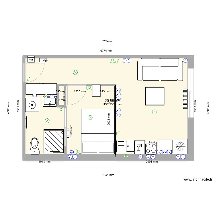 25 Parmentier élec. Plan de 3 pièces et 27 m2