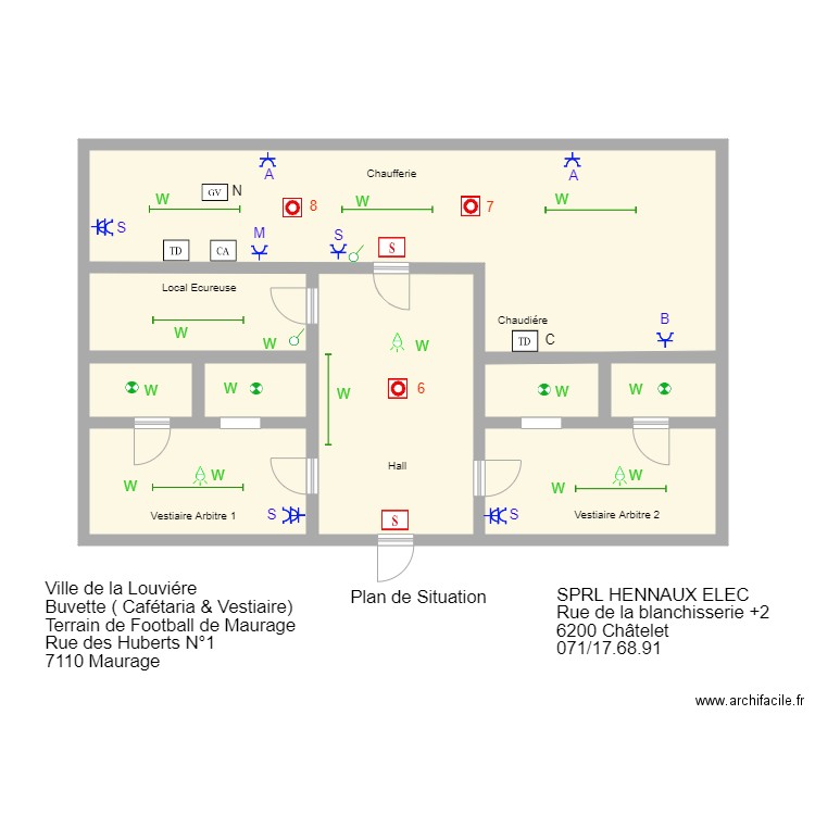 plan maurage techniquevarbitre. Plan de 8 pièces et 108 m2