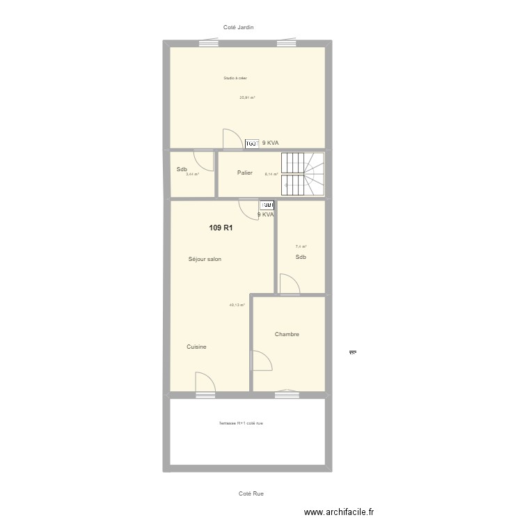 Maison Jaune 109 R1. Plan de 5 pièces et 85 m2