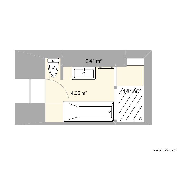 salle de bains e & f. Plan de 3 pièces et 7 m2