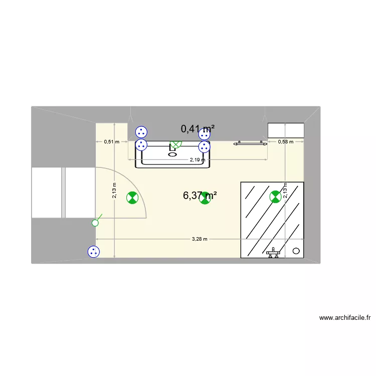 salle de bains e & f. Plan de 2 pièces et 7 m²