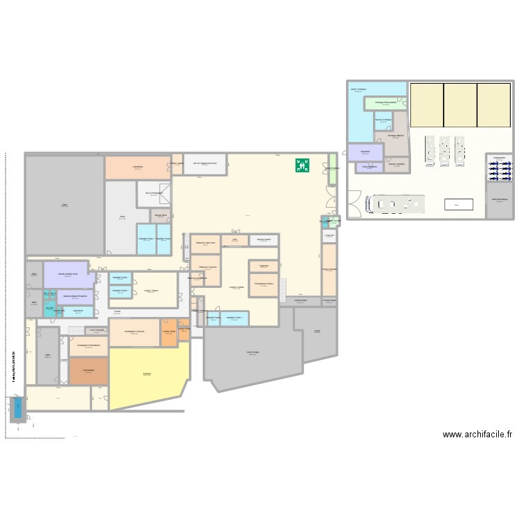 TBC RDC - Sécurité - Hygiène. Plan de 69 pièces et 3057 m2