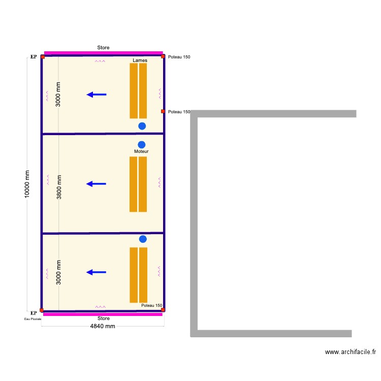 Lempereur 250 x 100. Plan de 3 pièces et 47 m2