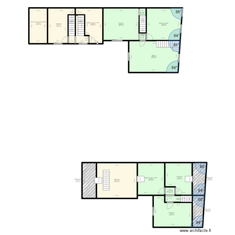 St Hubert 1er étage. Plan de 19 pièces et 196 m2