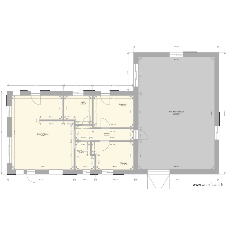 Maison atelier 200 m2 PMR. Plan de 7 pièces et 201 m2