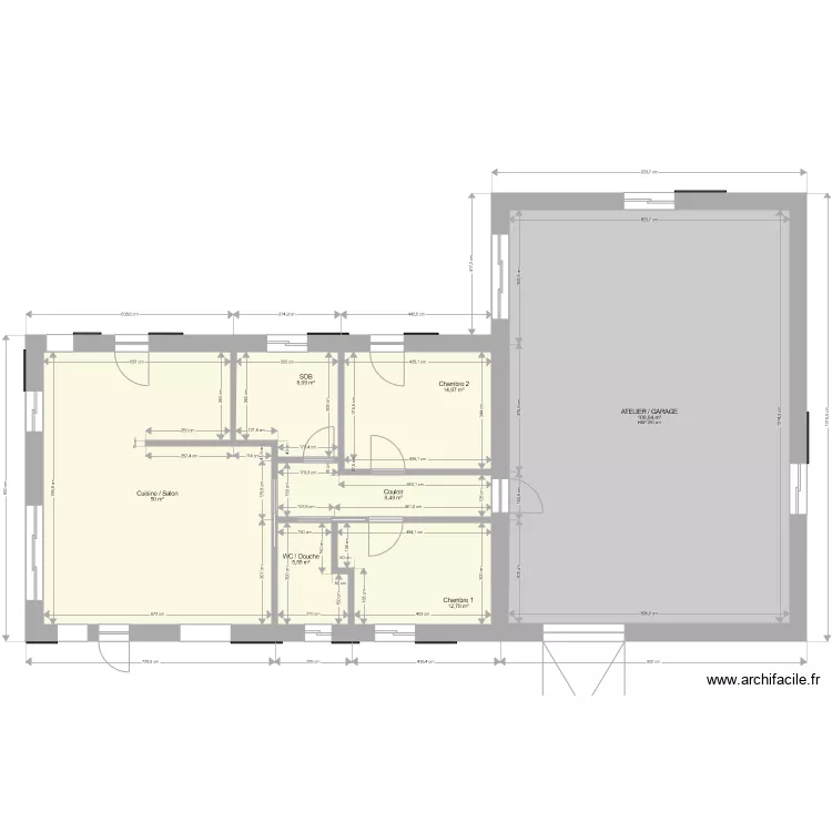 Maison atelier 200 m2 PMR. Plan de 