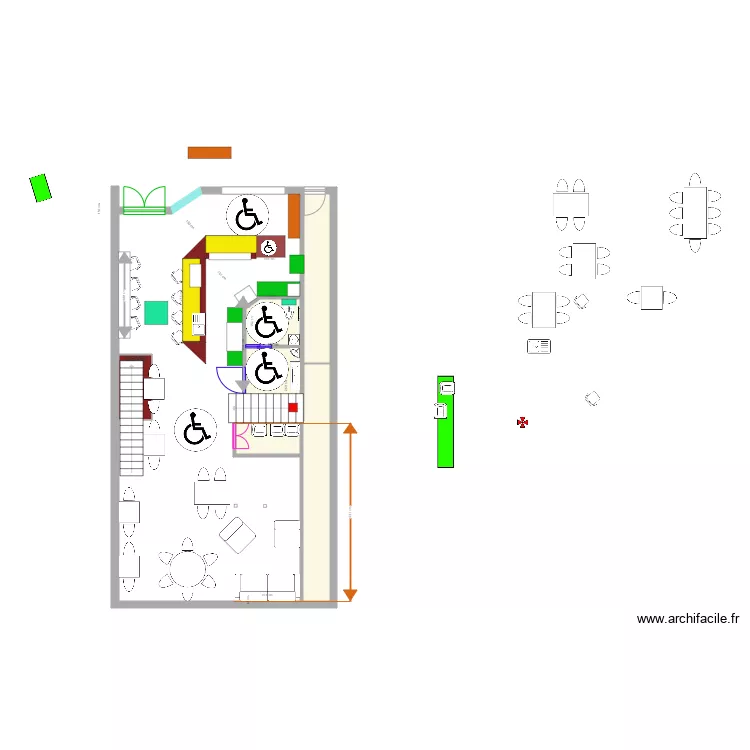 plan V4 Triphas&eacute; implantation mat&eacute;riel bar construction. Plan de 