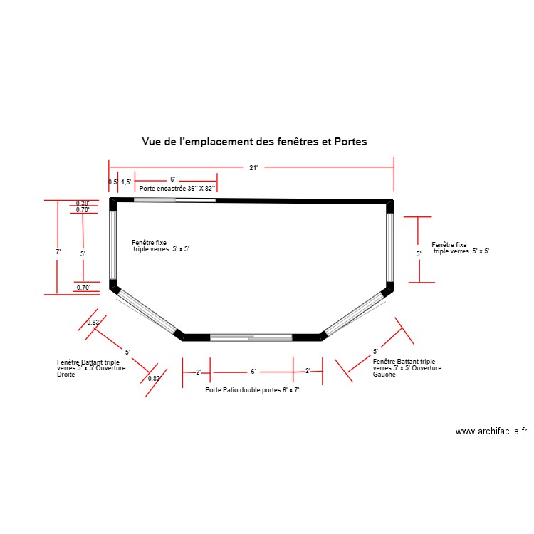 vue emplacement  Portes et Fenetres . Plan de 1 pièce et 16 m2