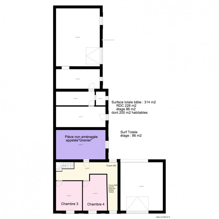 LGDV état actuel étage. Plan de 0 pièce et 0 m2