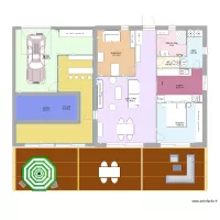 plan maison 130m2 petite piscine int+bar et garage