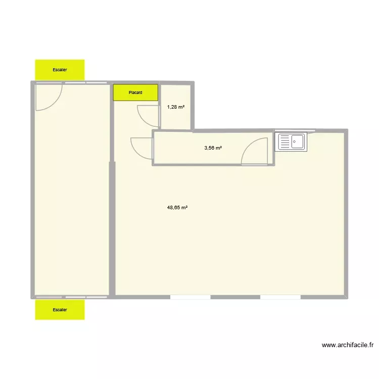 PlanRDC3-1. Plan de 3 Pièces et 53 m²