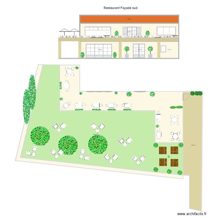 Façade restaurant coté sud. Plan de 0 pièce et 0 m2