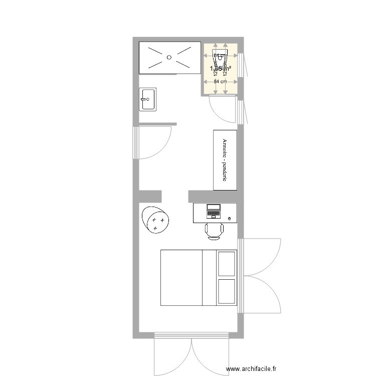 yoni2. Plan de 1 pièce et 1 m2