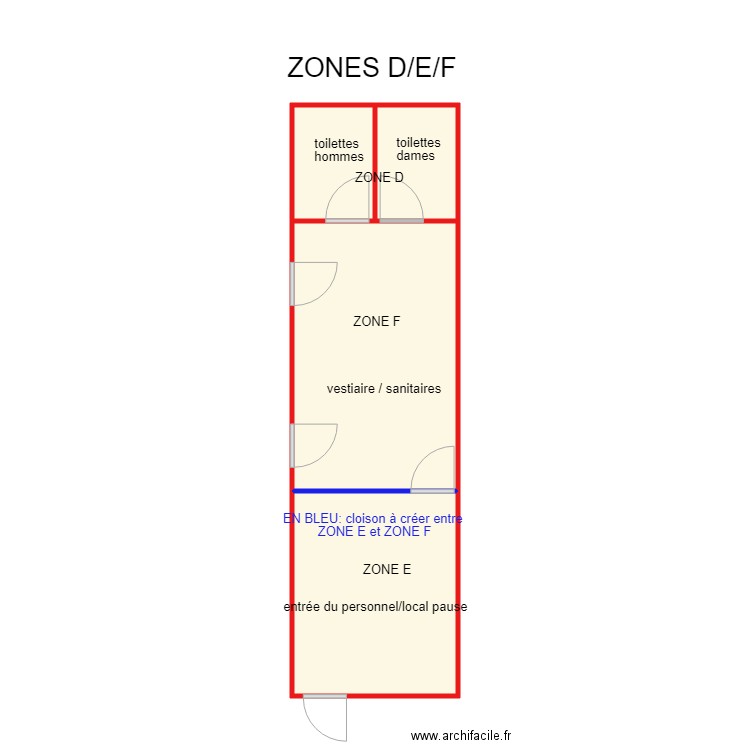 CLOISONNEMENT à créer  entre ZONE E et F 071218. Plan de 0 pièce et 0 m2