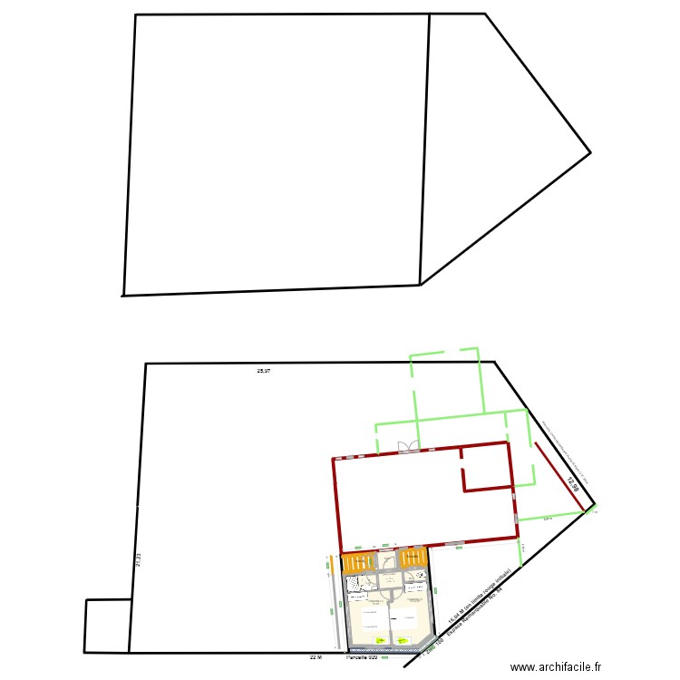 Rectangle 2 Ch 33 M2 Coin VF. Plan de 10 pièces et 35 m2