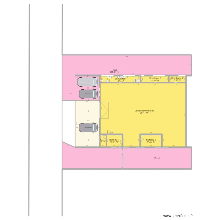 Hangar. Plan de 11 pièces et 779 m2