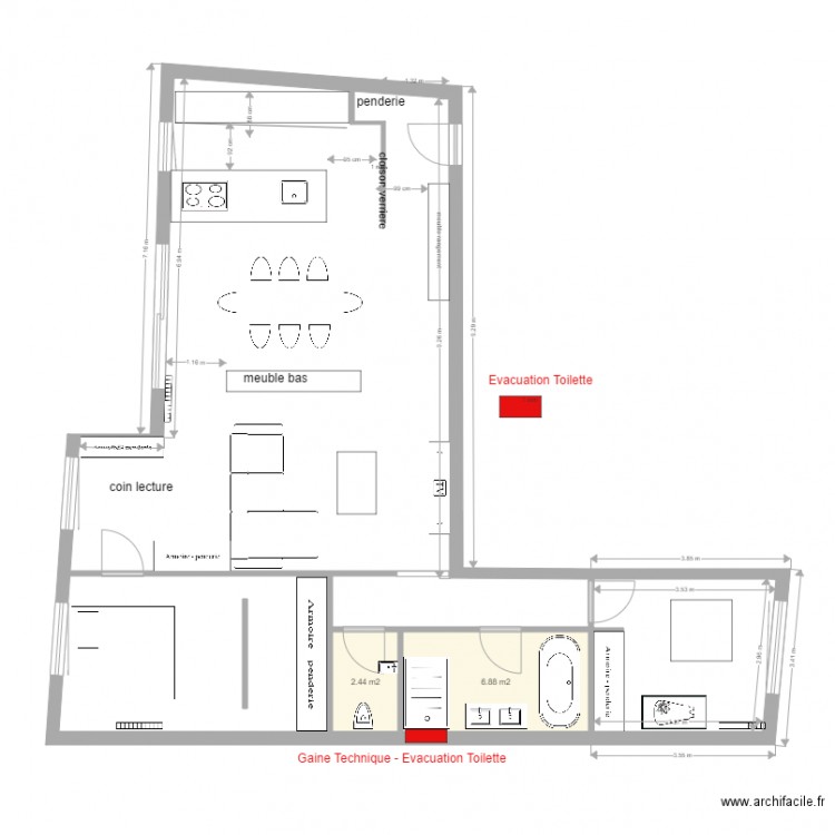 T2 couloir entrée cuisine ouverte  v01. Plan de 0 pièce et 0 m2
