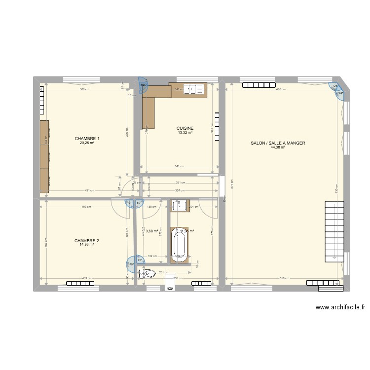 1er ETAGE AVANT TRAVAUX. Plan de 6 pièces et 109 m2