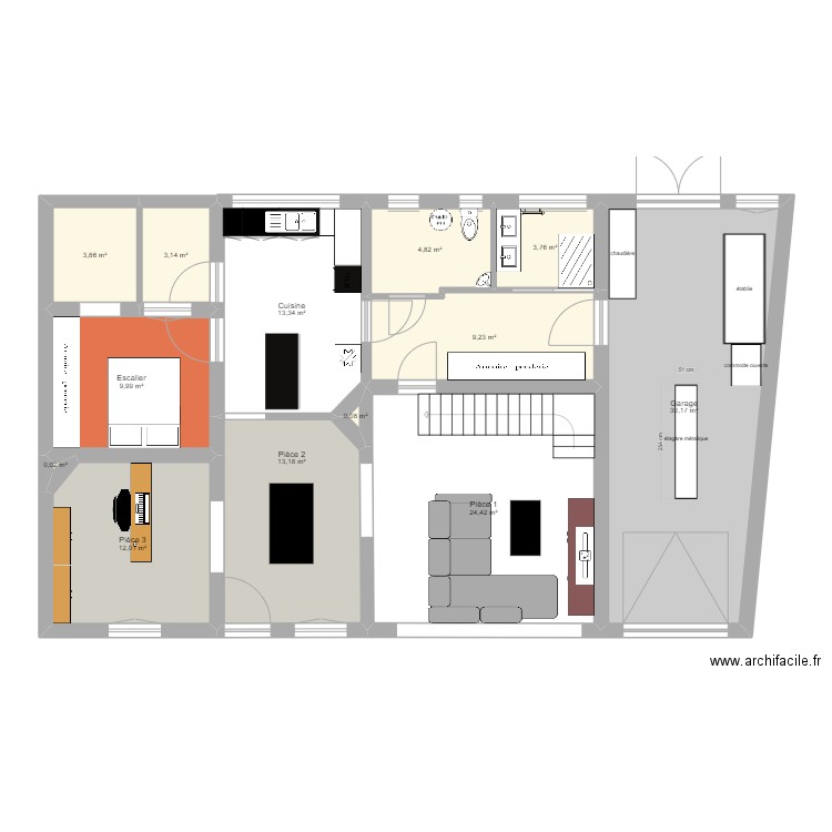 Maison eringhem . Plan de 13 pièces et 128 m2