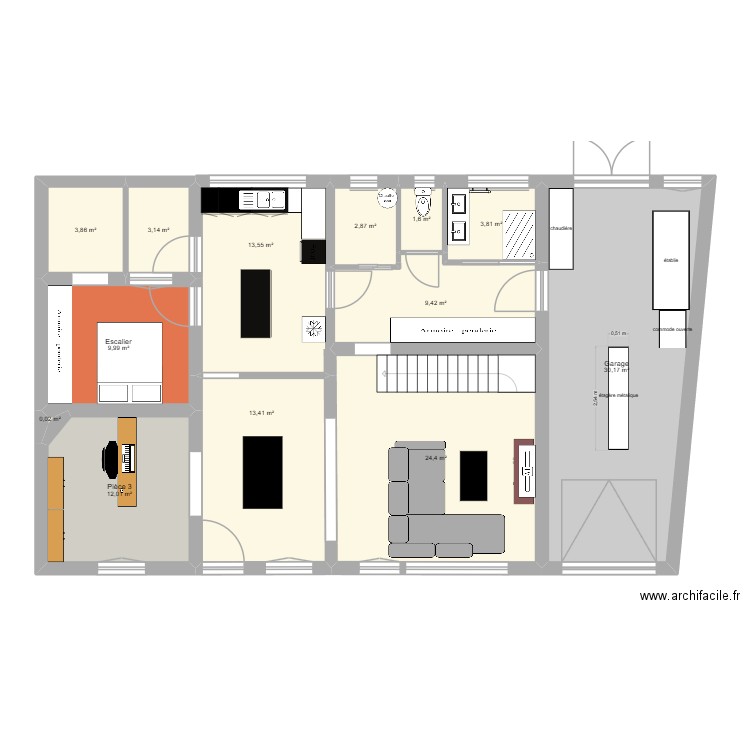 Maison eringhem. Plan de 13 pièces et 128 m2
