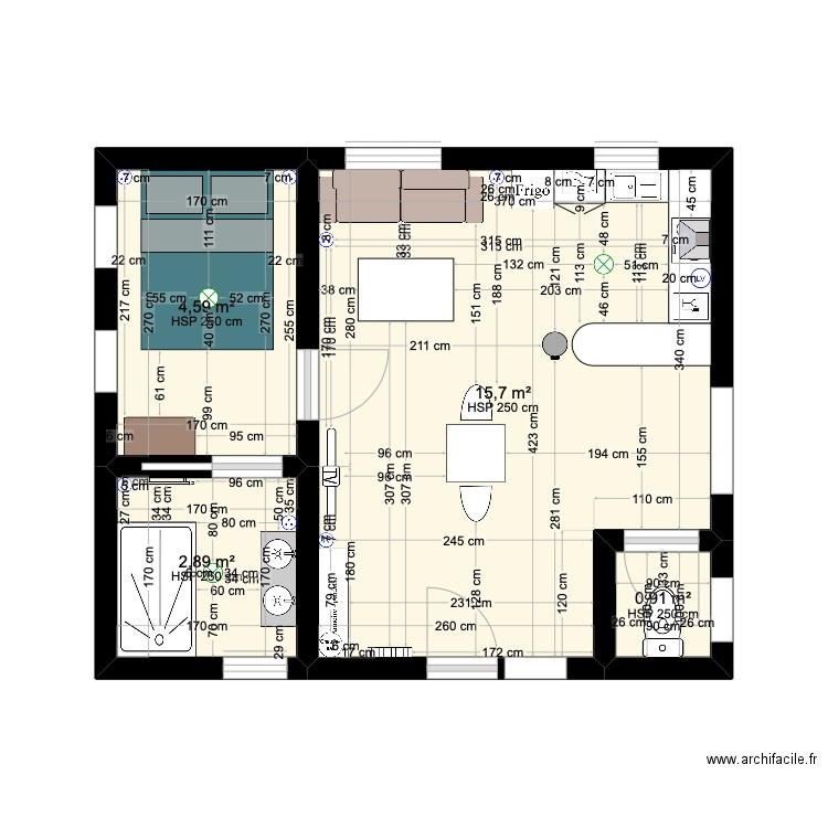 projet-cabane. Plan de 4 pièces et 24 m2