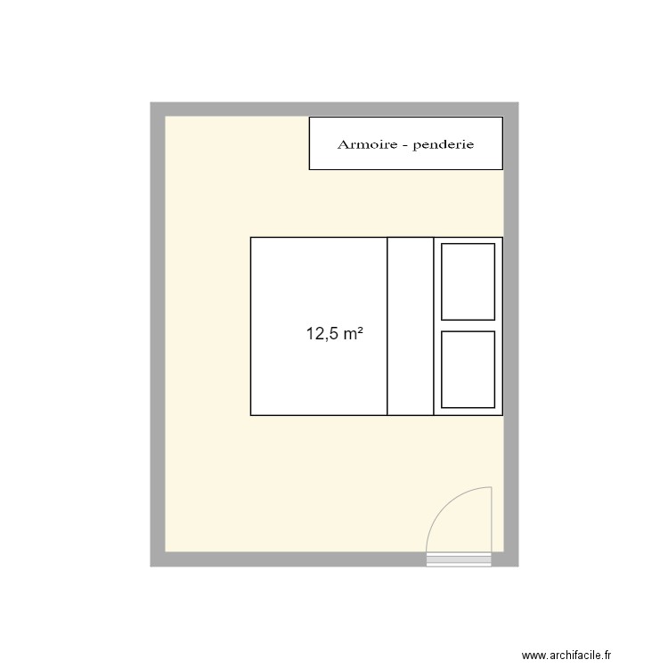 Chambre. Plan de 1 pièce et 13 m2