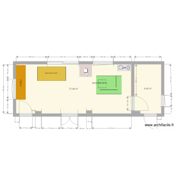 atelier avec cotes. Plan de 