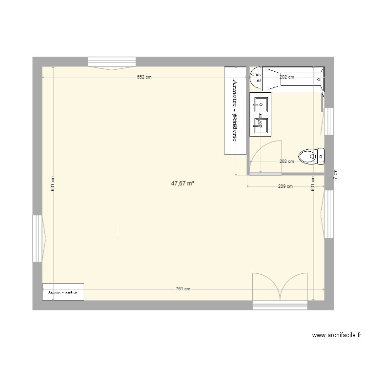 Chambre du bout janv22 2. Plan de 1 pièce et 48 m2