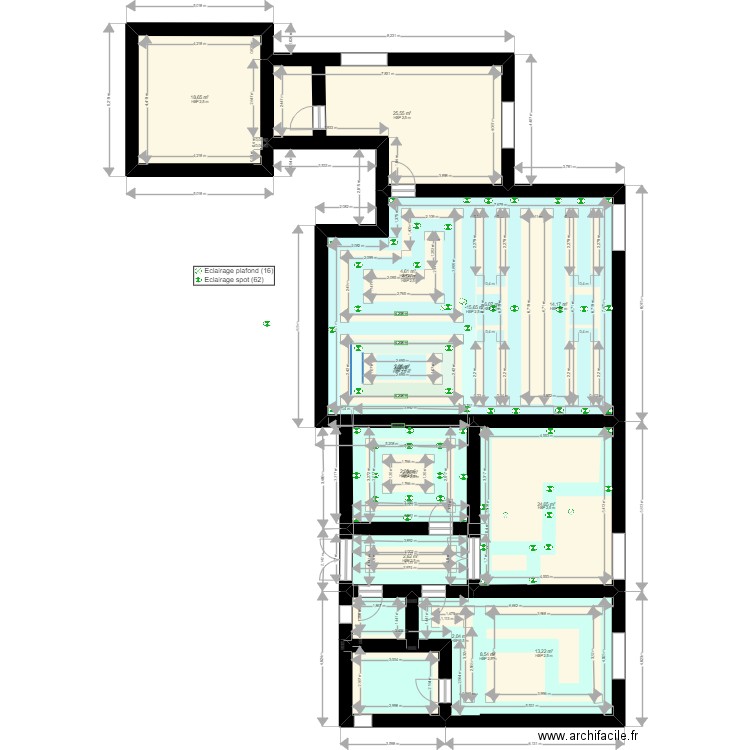 PLAN ELECTRICITE 04. Plan de 16 pièces et 251 m2