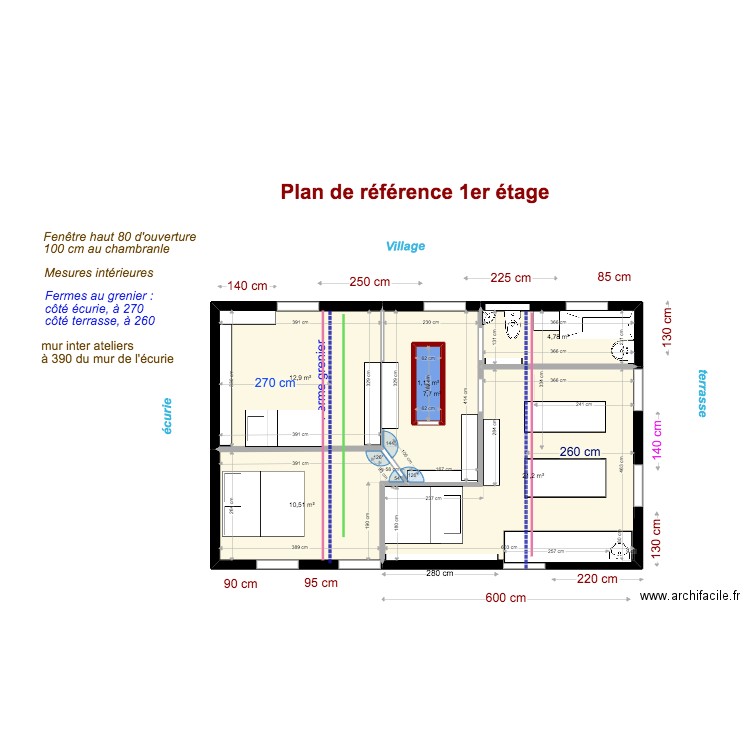 projet 2022_11_23 grenier. Plan de 6 pièces et 60 m2