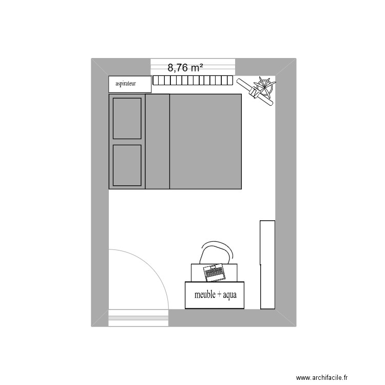 Chambre. Plan de 1 pièce et 9 m2