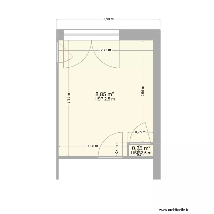 4 - M. Sandie à Valence - Cuisine sans meuble. Plan de 2 et 9 m² 4 - M. Sandie à Valence - Cuisine sans meuble. Plan de 2 et 9 m²