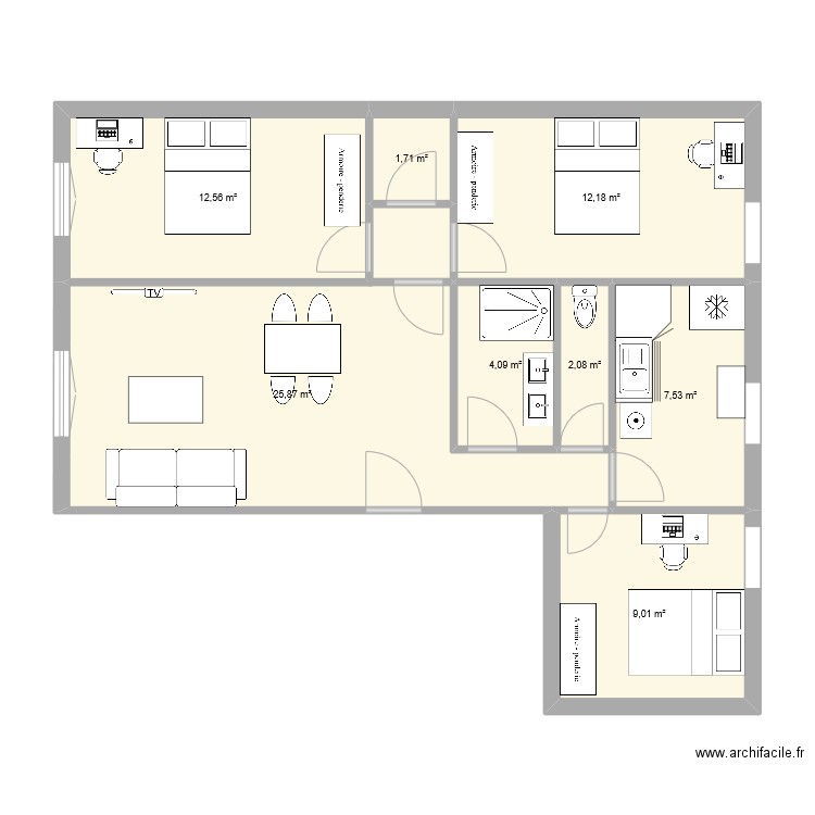 Appartement Aix. Plan de 8 pièces et 75 m2