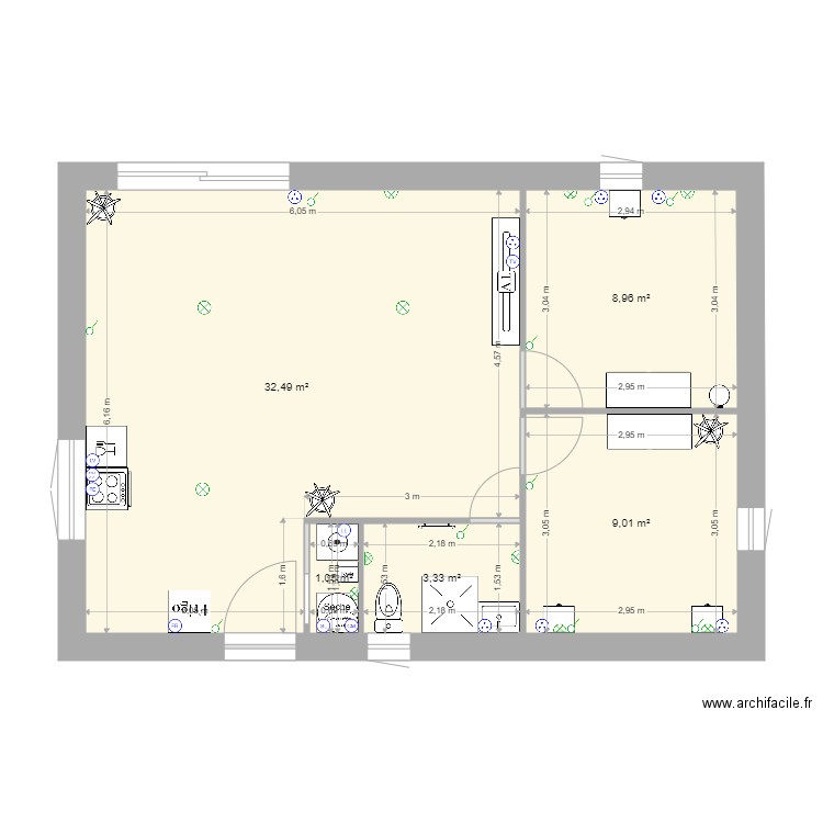 mobil home réseau électrique. Plan de 5 pièces et 55 m2