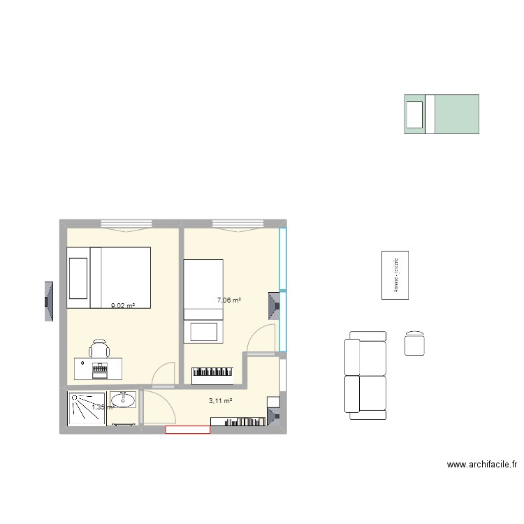 Plan V3. Plan de 4 pièces et 21 m2