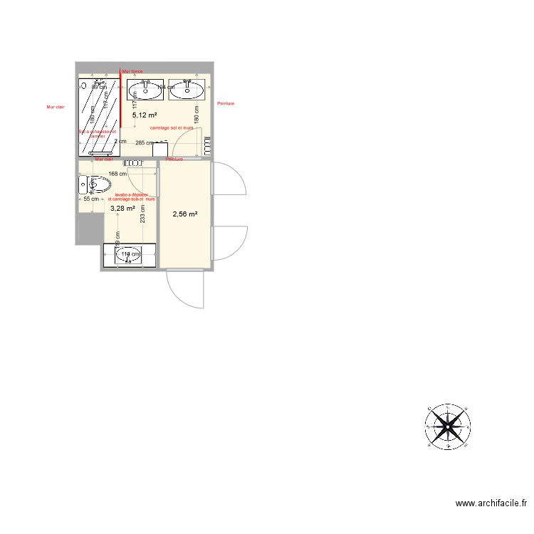 kennedy SDB. Plan de 4 pièces et 11 m2