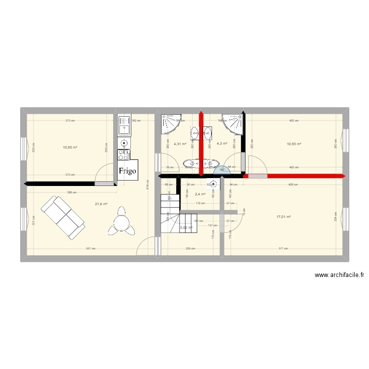 2ème étage - immeuble Balbigny. Plan de 8 pièces et 77 m2