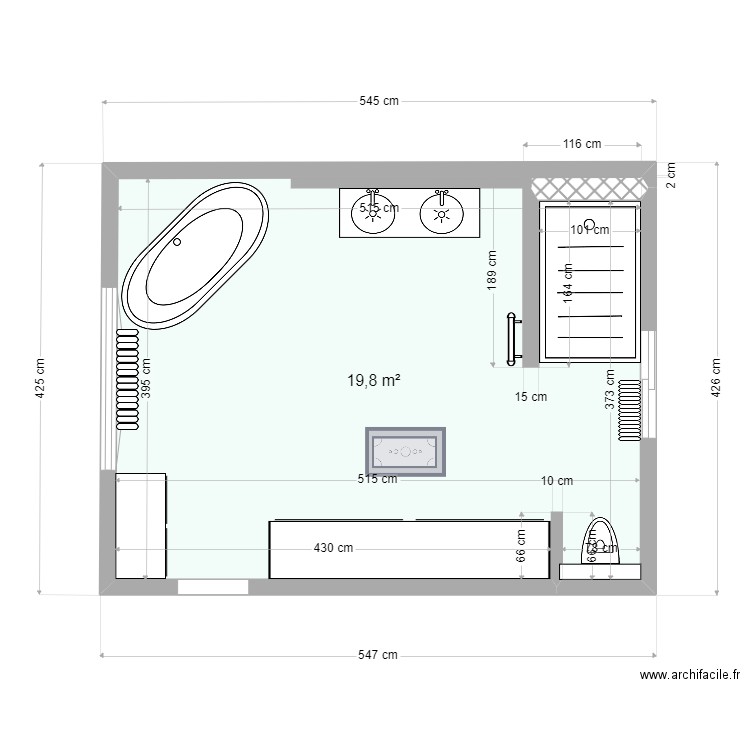 salle de bain 8. Plan de 1 pièce et 20 m2