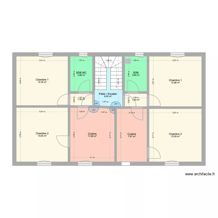 Plan 1er étage avant travaux. Plan de 11 pièces et 89 m² Plan 1er étage avant travaux. Plan de 11 pièces et 89 m²