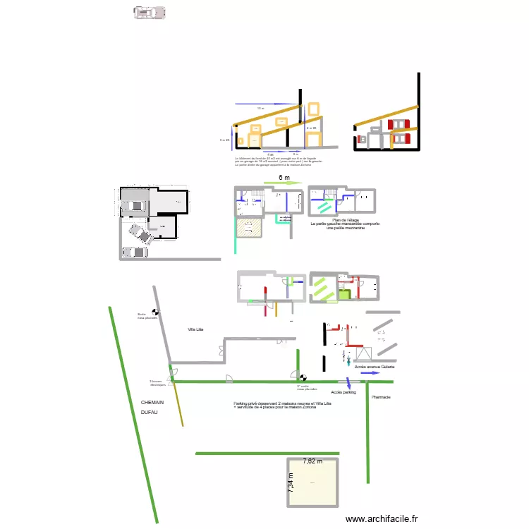 3 garages Hangar. Plan de 